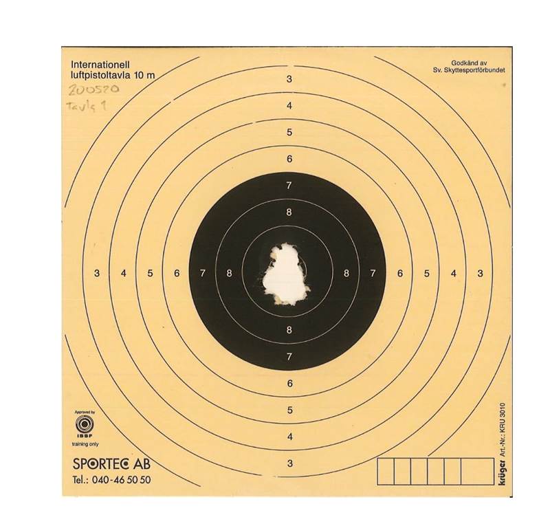 Kula Frangible 9mm Luger 95 gr TC .355 låda 1 000 st, träffbild