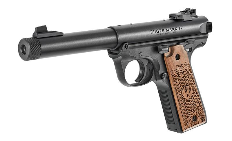 Pistol Ruger MKIV 22/45 Collector's Series, gängad, .22 LR, tävlingspistol, snett vänster