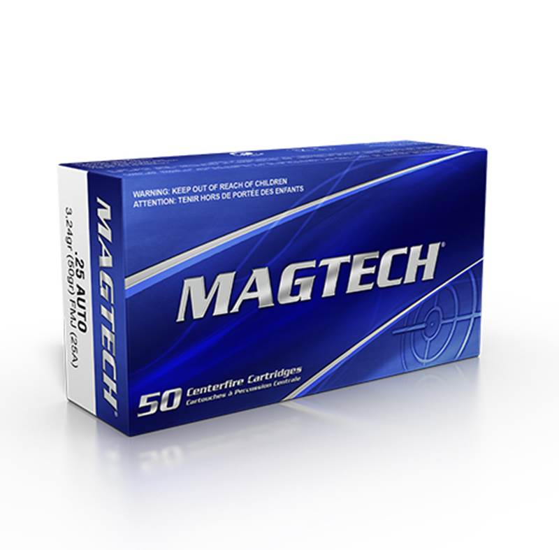 Magtech .25 Auto 50 grs FMJ, ask med 50 patroner