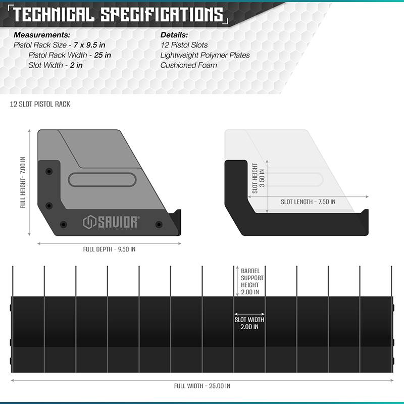 Väska Savior Equipment Pistol Rack 12-slot Grå